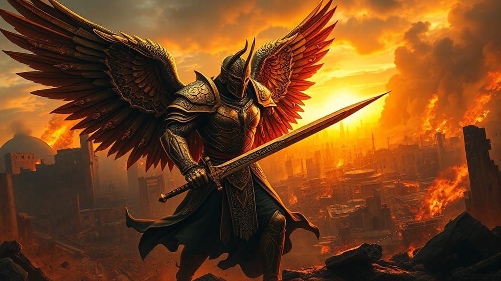 Angel Warrior in Gritty Post-Apocalyptic Combat