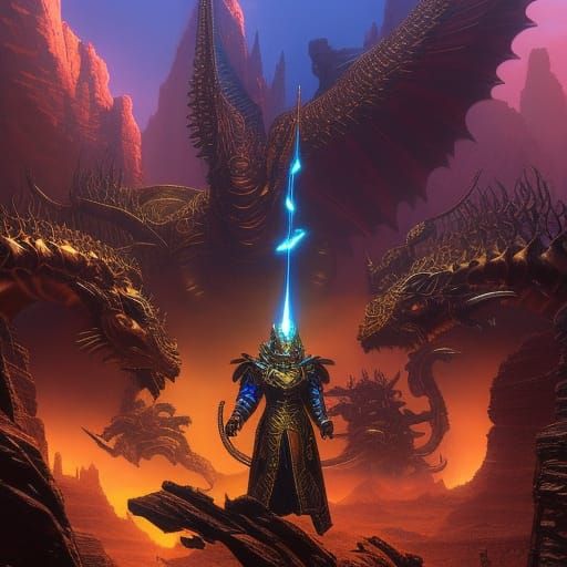 Armored Golden Dragon in Steampunk Dystopia