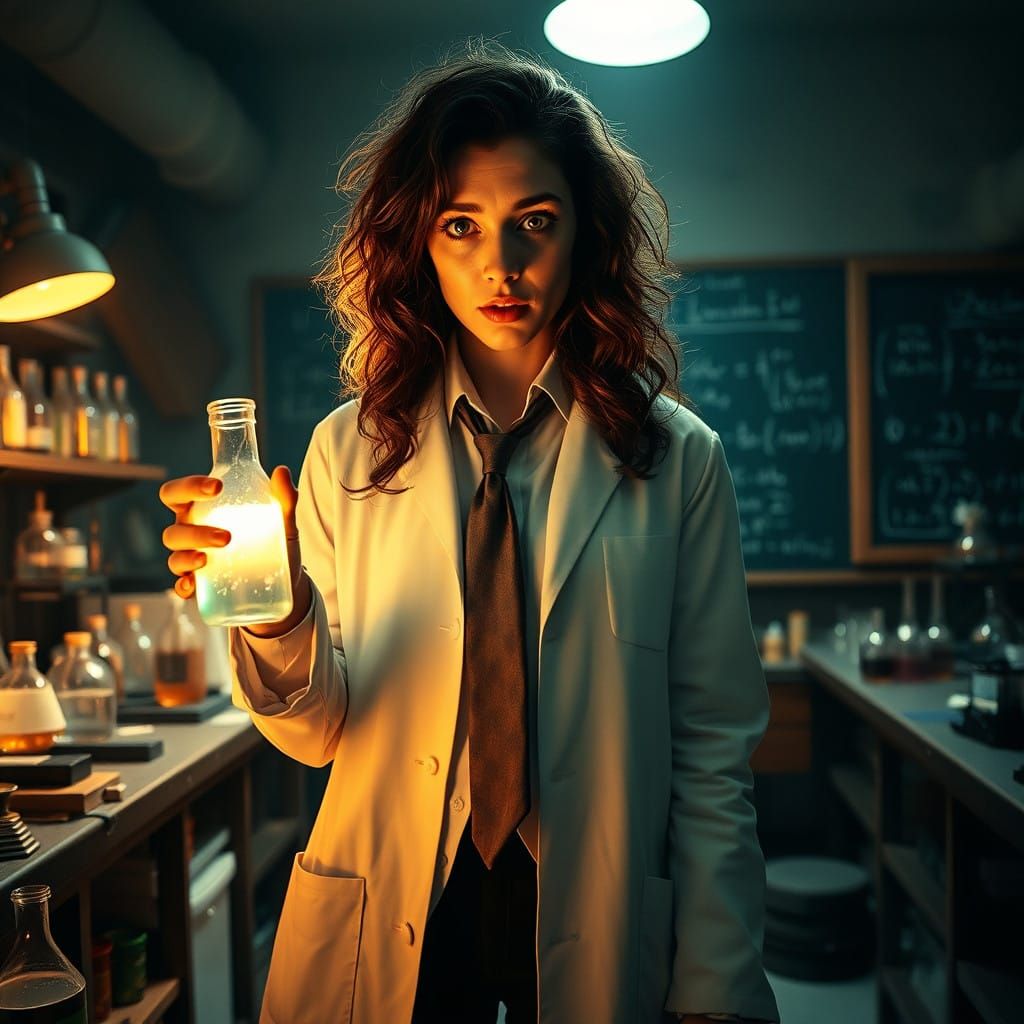 Young Woman Emerges from Mad Scientist's Transformation