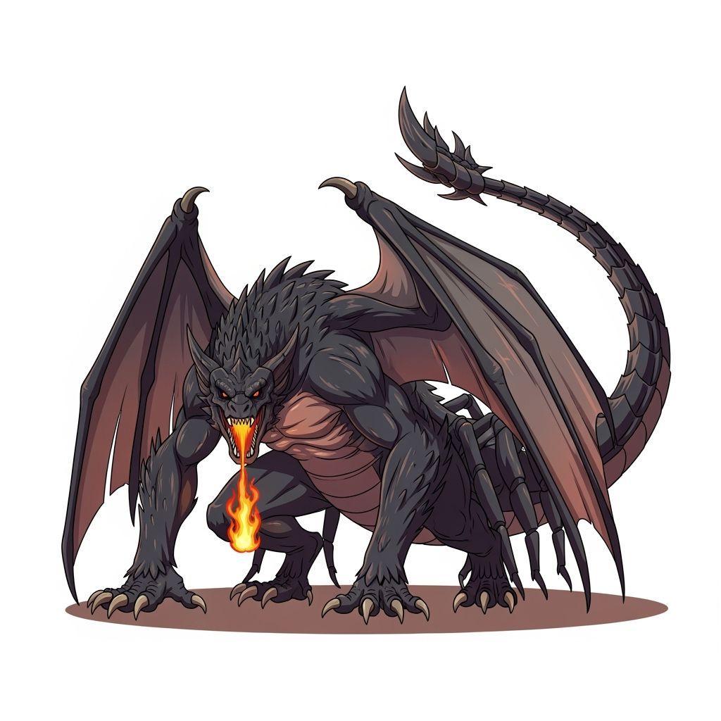 Fire-Breathing Scornine Creature in Manga Style