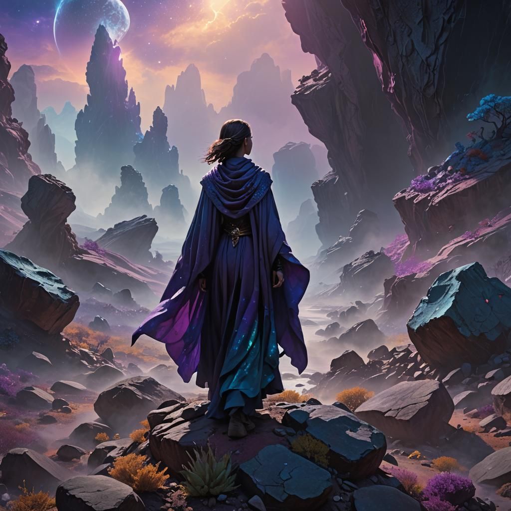 Otherworldly Mage on Alien Planet in Digital Painting