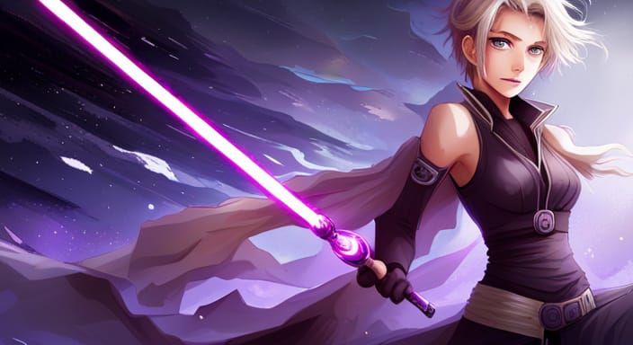 Blonde Jedi Knight with Purple Lightsaber in Anime Style