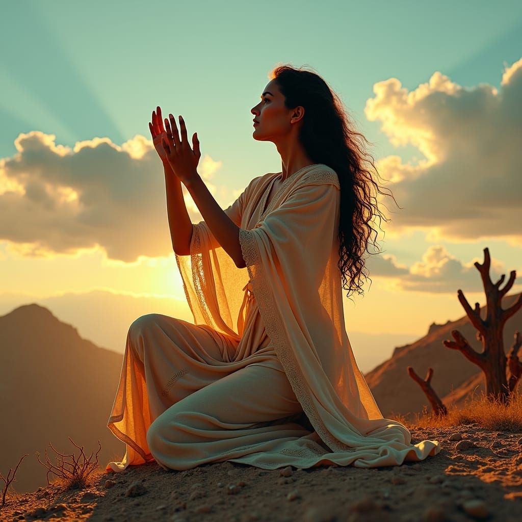 Mary Magdalene Kneeling at Sunset: Matte Painting