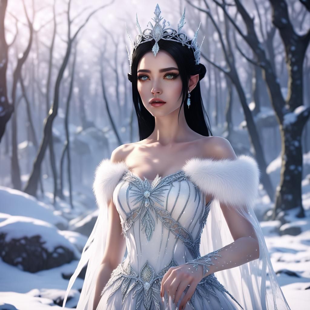 Fantasy Fairy Queen in Snowy Landscape