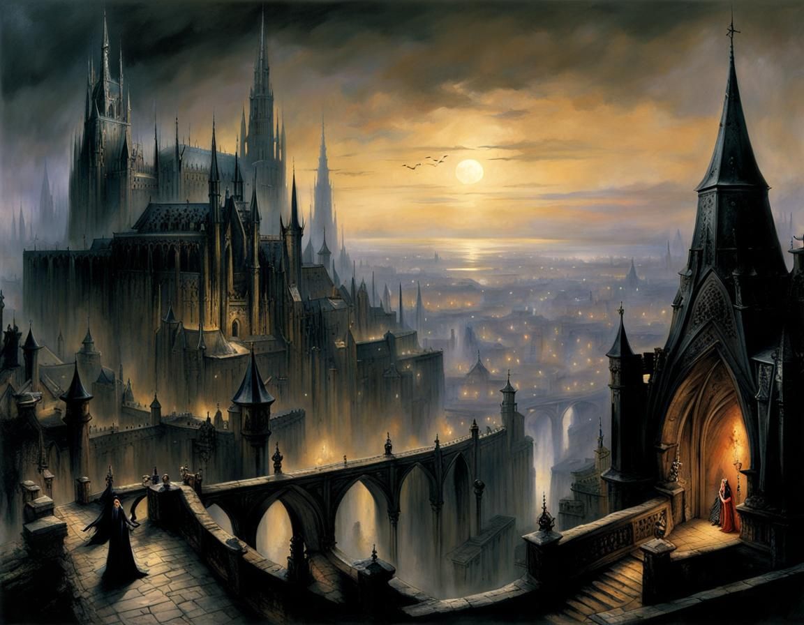 Grimdark Gothic Cityscape in Dark Fantasy Style