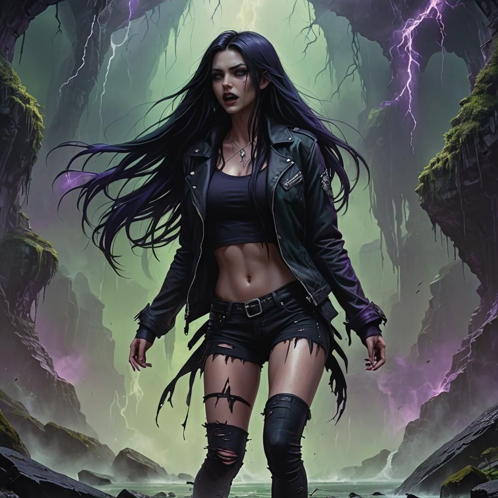 Girl with Fangs in Detailed Fantasy Art Style