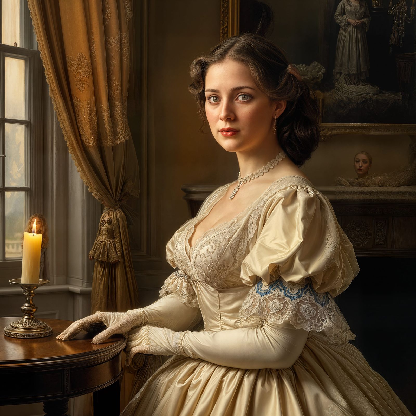 Romantic Oil Painting of Elegant Civil War Era Lady