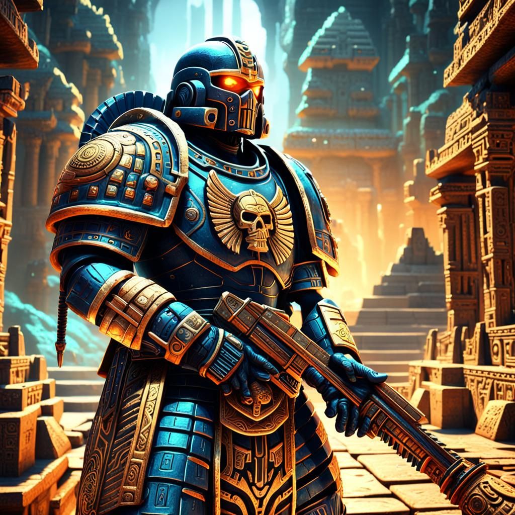 Space Marine in Ancient Aztec Temple Concept Art