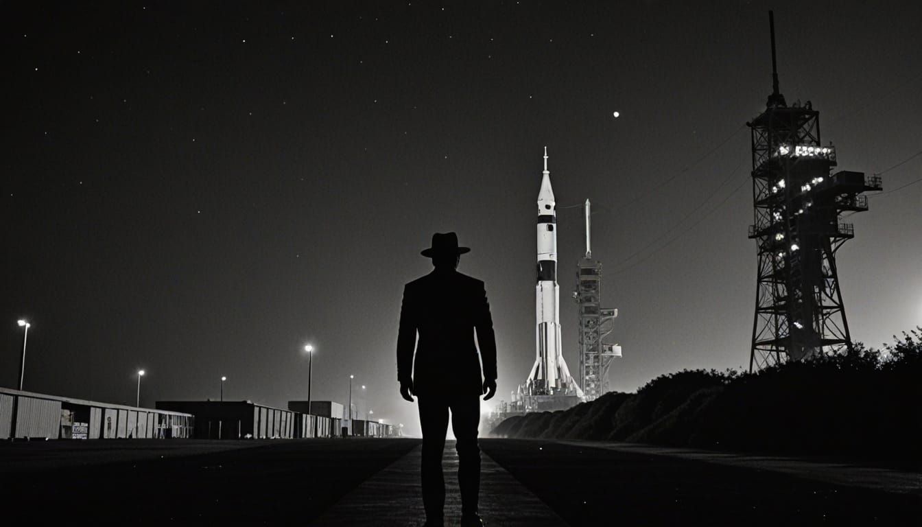 Man in Black at Cape Canaveral: Retro Sci-Fi Noir