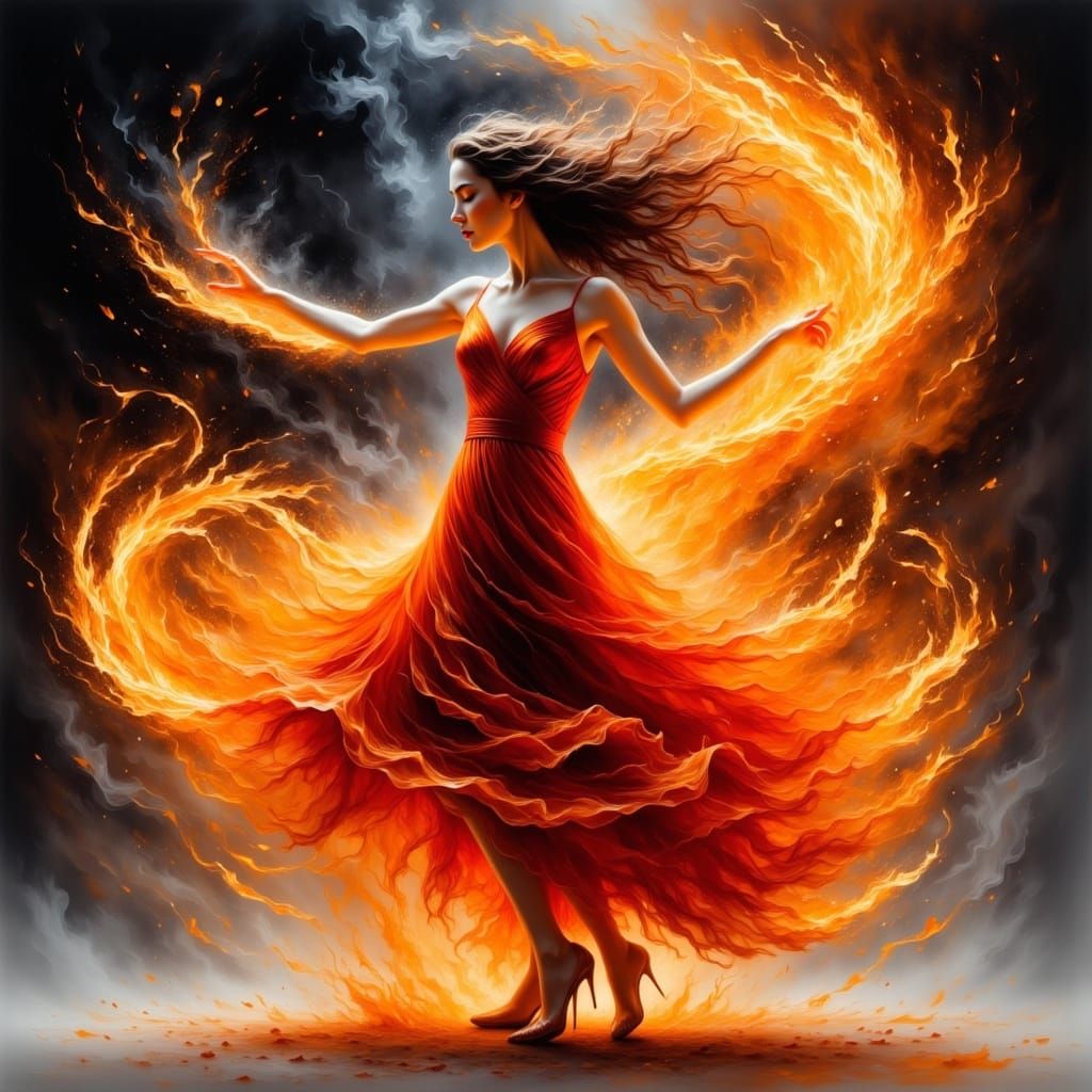 Fire Sculpture Portrait of Woman Dancing