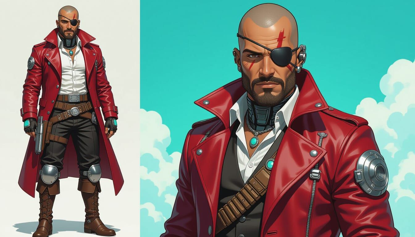 Handsome Mexican Man in Cyberpunk Style, Wide Angle Shot