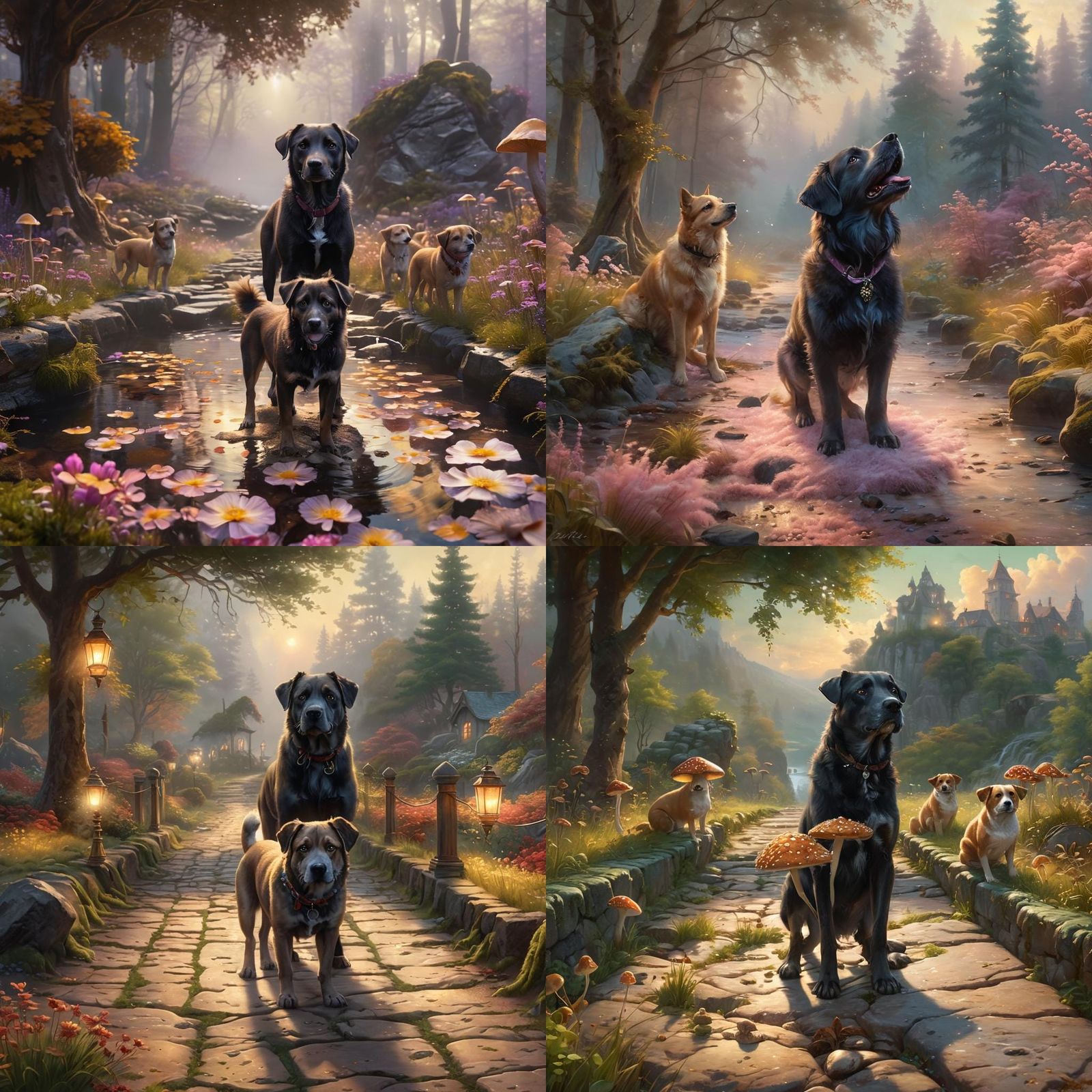 Ethereal Fantasy Dogs in Hyperdetailed Mist