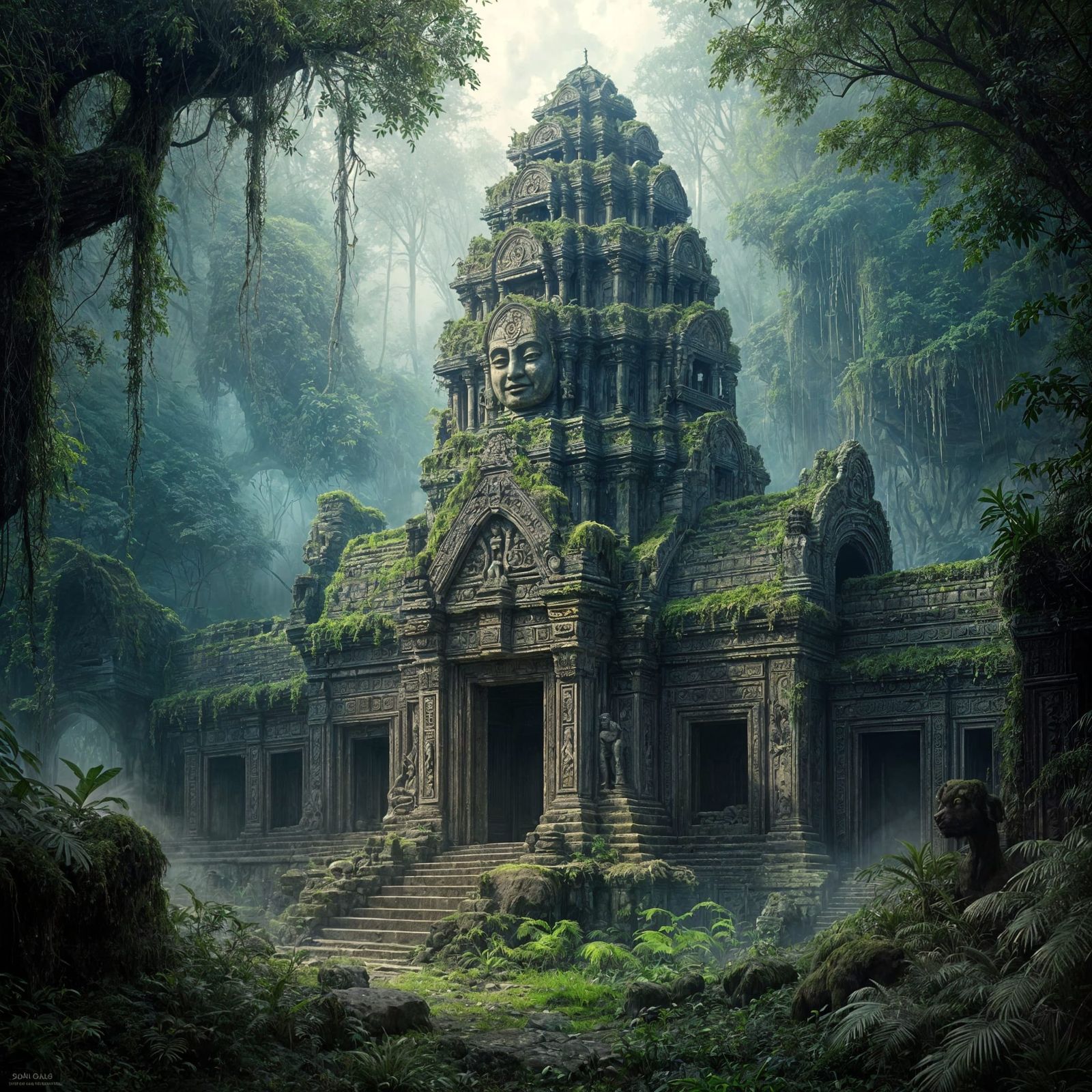 Ancient Jungle Temple in Dark Fantasy Style