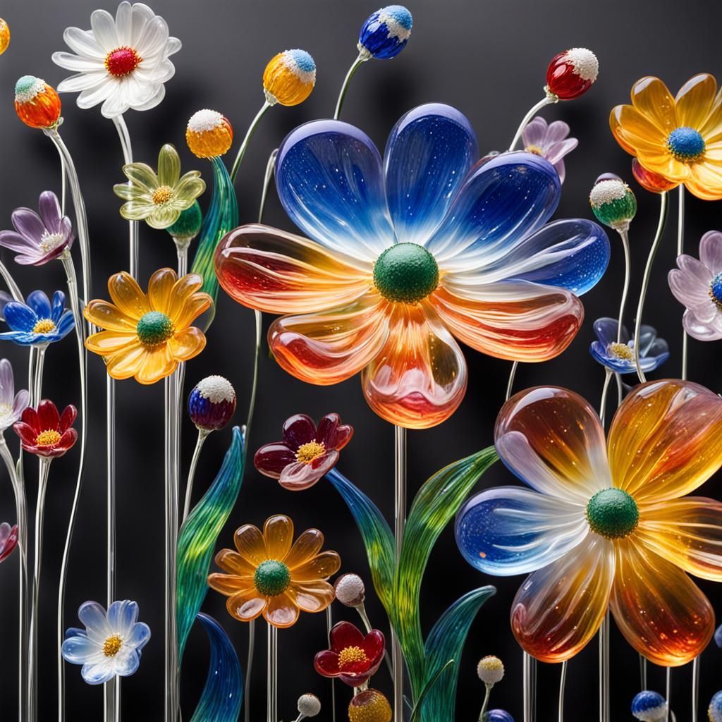 Enamelled Glass Daisies and Cosmos 3D Sculpture