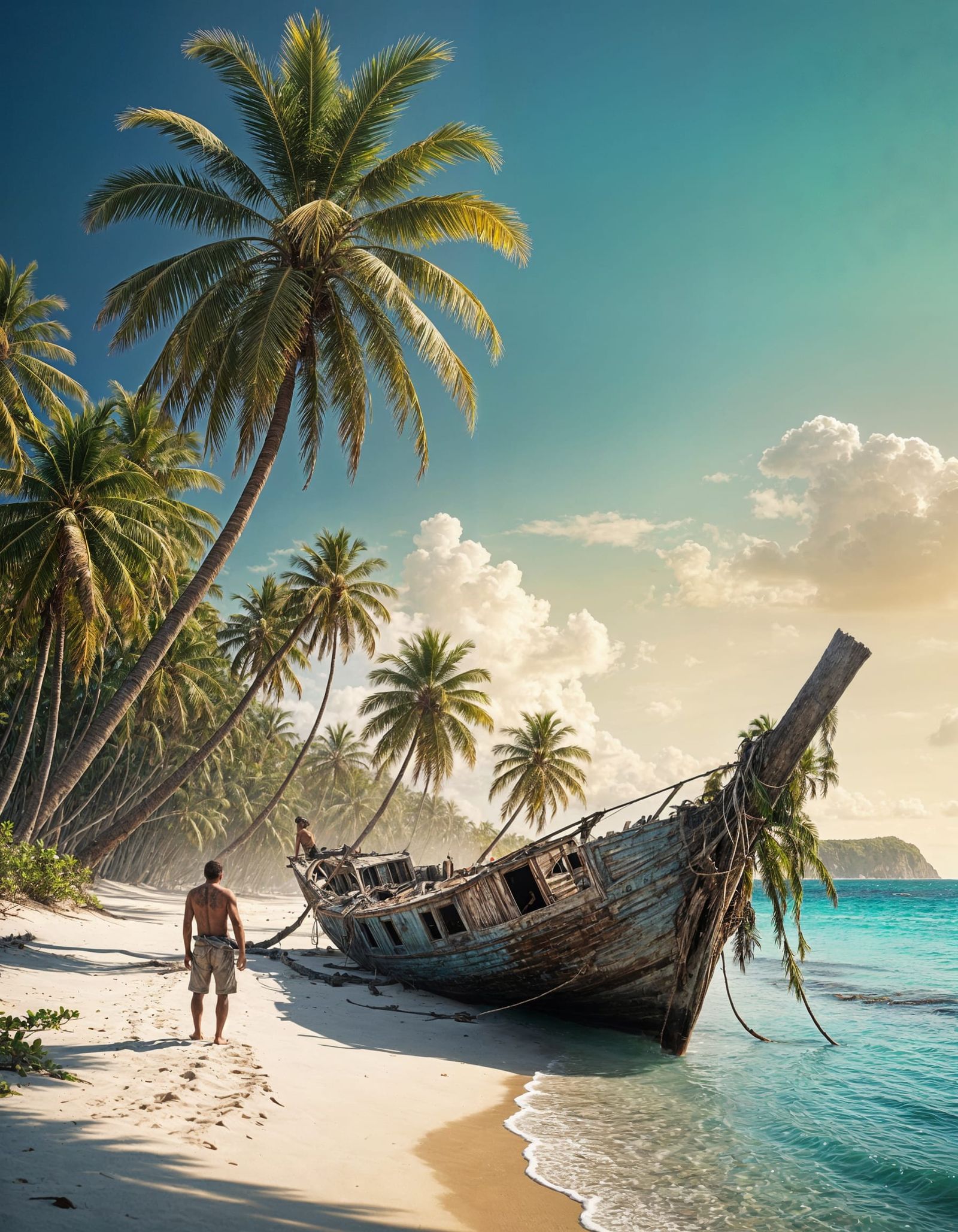Shipwreck Survivor on Tropical Island Paradise