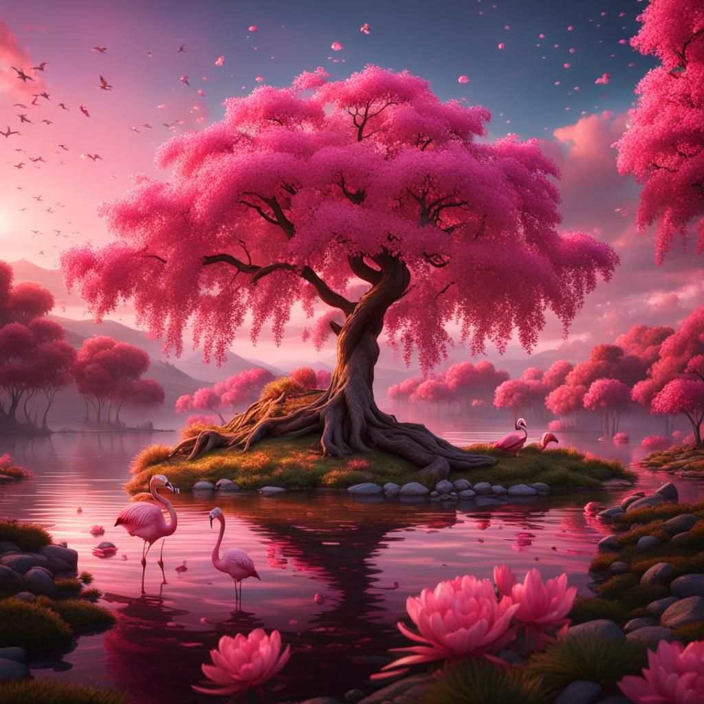 Pink Blossom Tree Fantasy Art in Unreal Engine