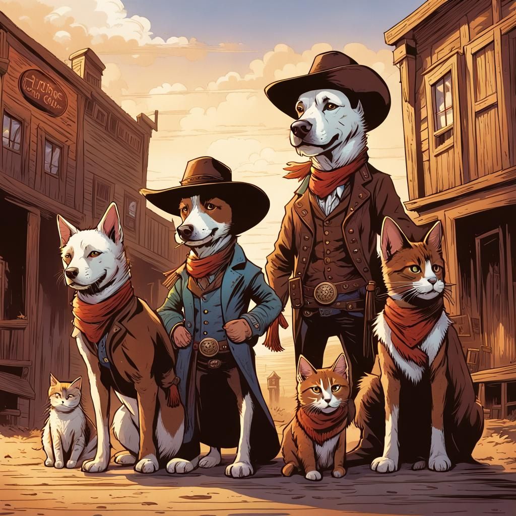 Anthropomorphic Animals in Western Town, Comic Art