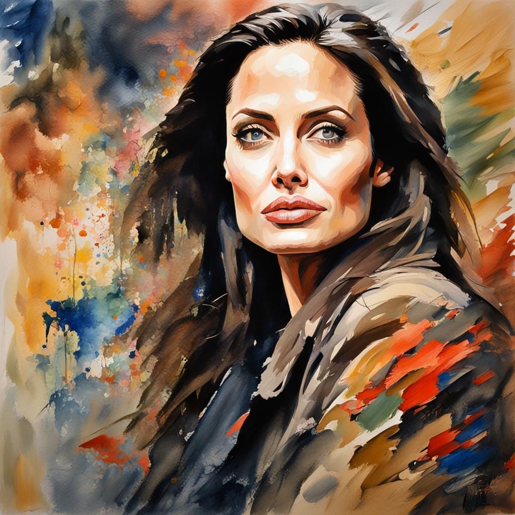 Angelina Jolie Portrait in Gouache Style