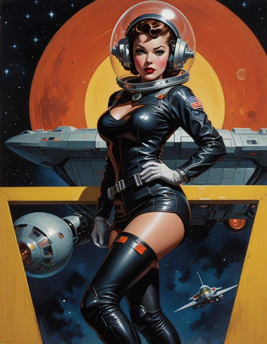 Retro Sci-Fi Pinup in Mid-Century Modern Googie Style