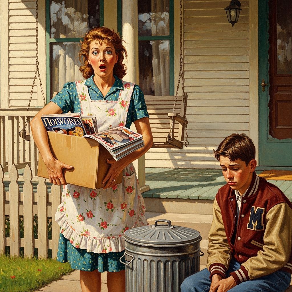 Norman Rockwell Style Oil Painting of Housewife Discarding M...