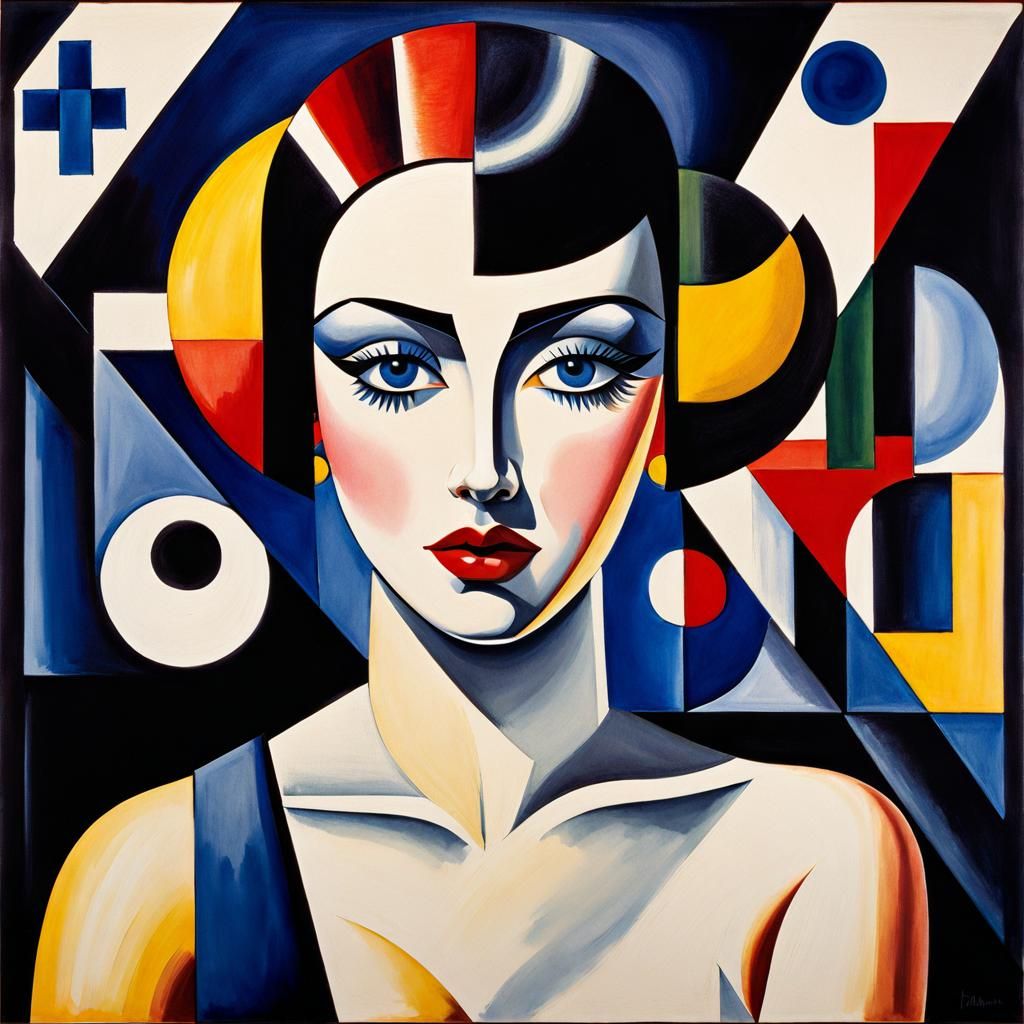 Cubist Spa Scene in Deep Color Ink Painting