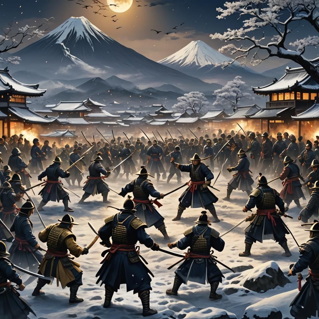 Samurai Battle in Japan: Detailed Matte Painting