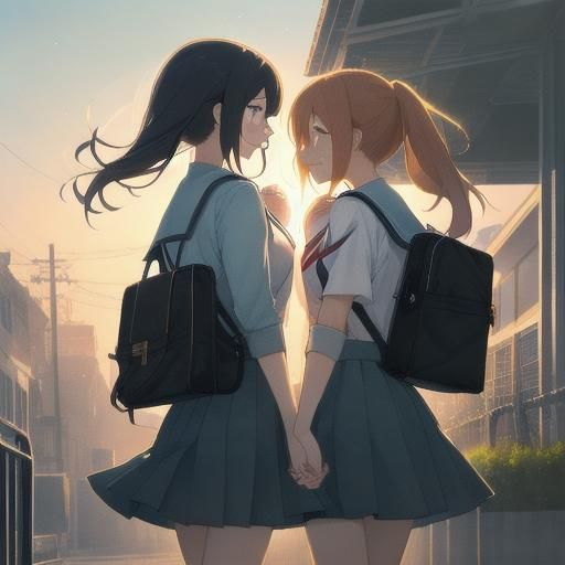 Two Girls Saying Goodbye Before School
