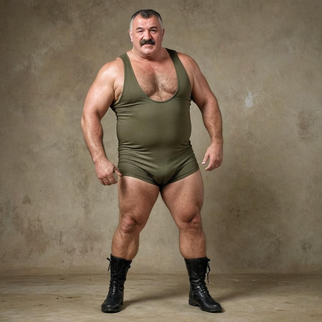 Triumphant Croatian Wrestler Posing After Match