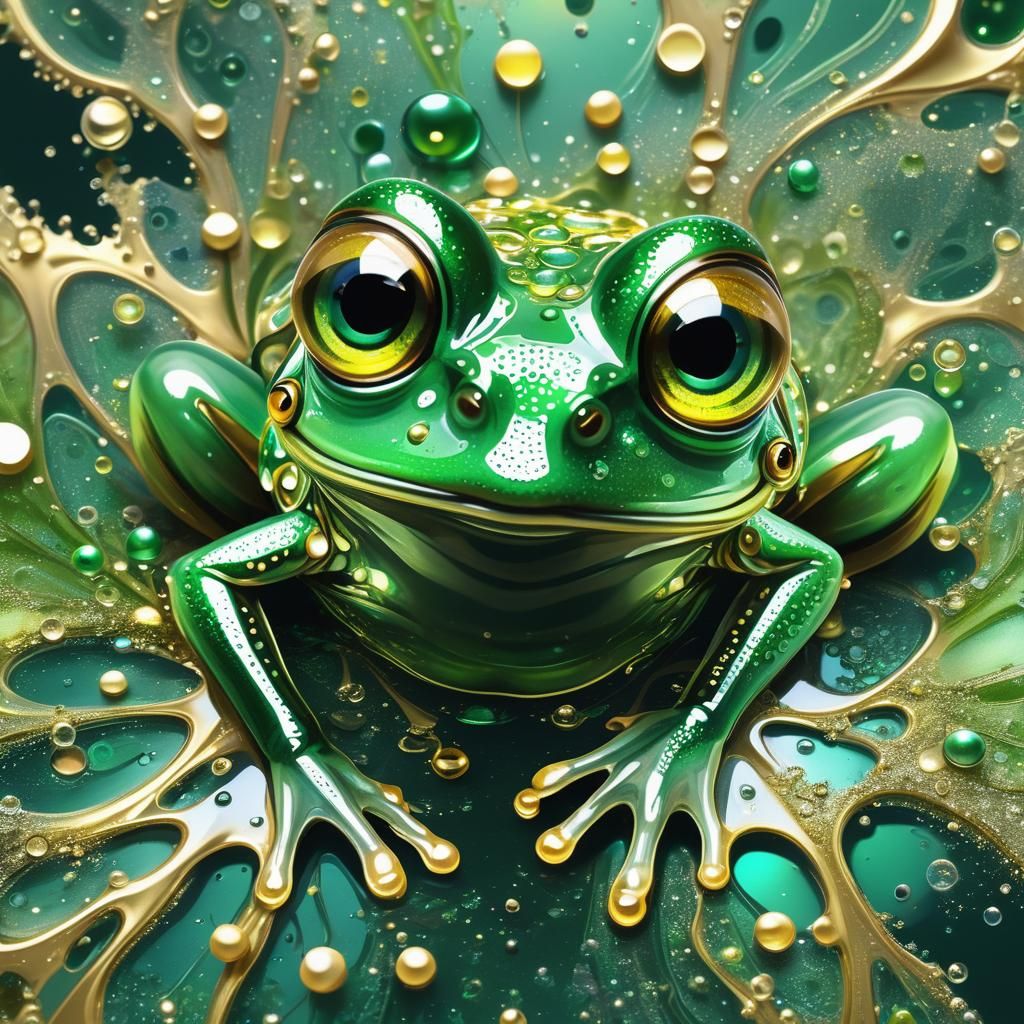 Vibrant Crystal Frog in Swirling Glass Circles