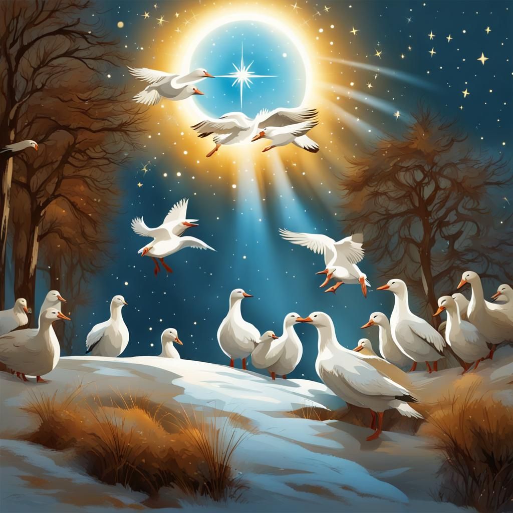 Winter Nativity: Geese Flock to Bethlehem Star