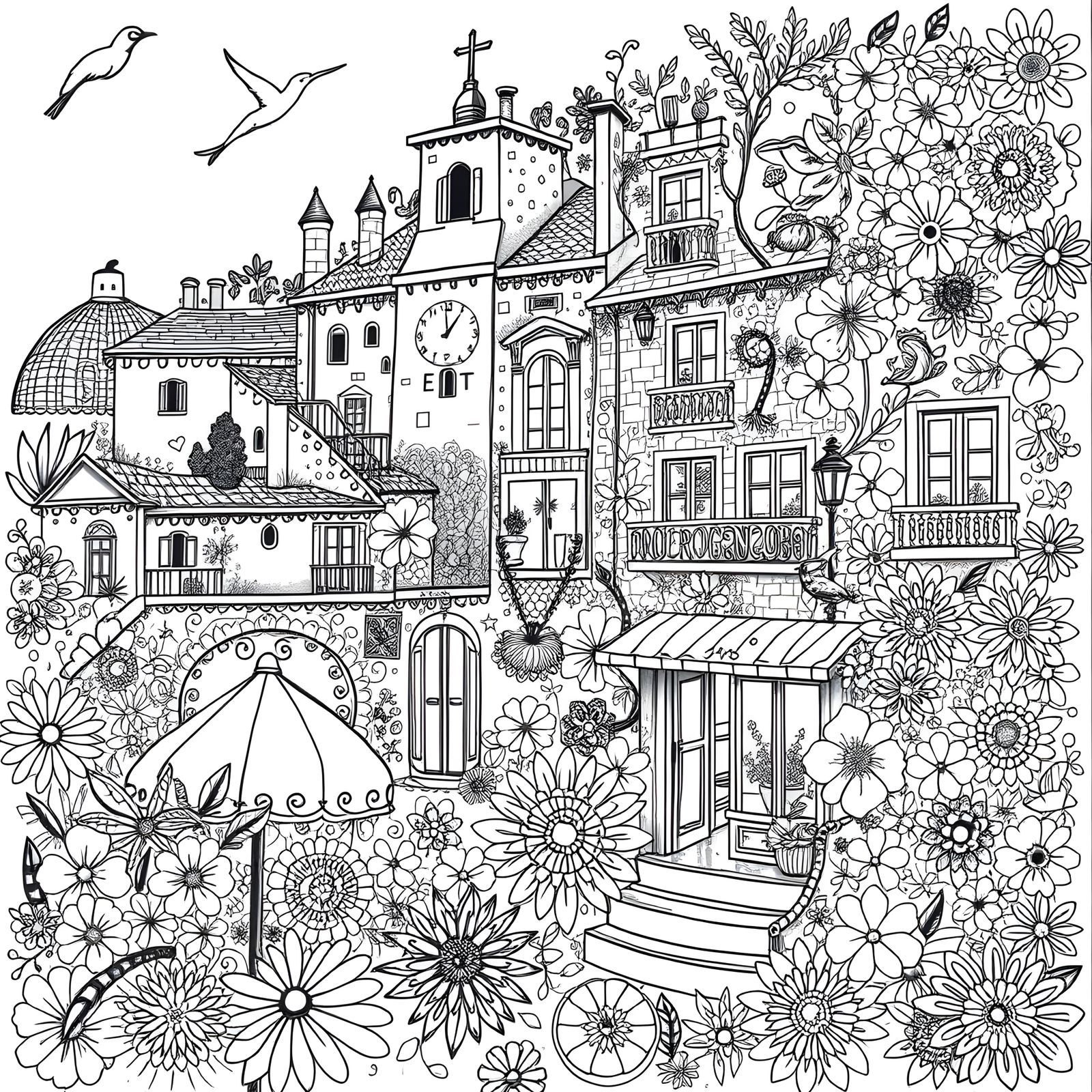 Detailed Doodle Drawing of Provence in Black and White