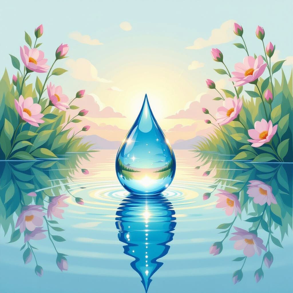 Minimalist Water Drop Painting with Bold Accents