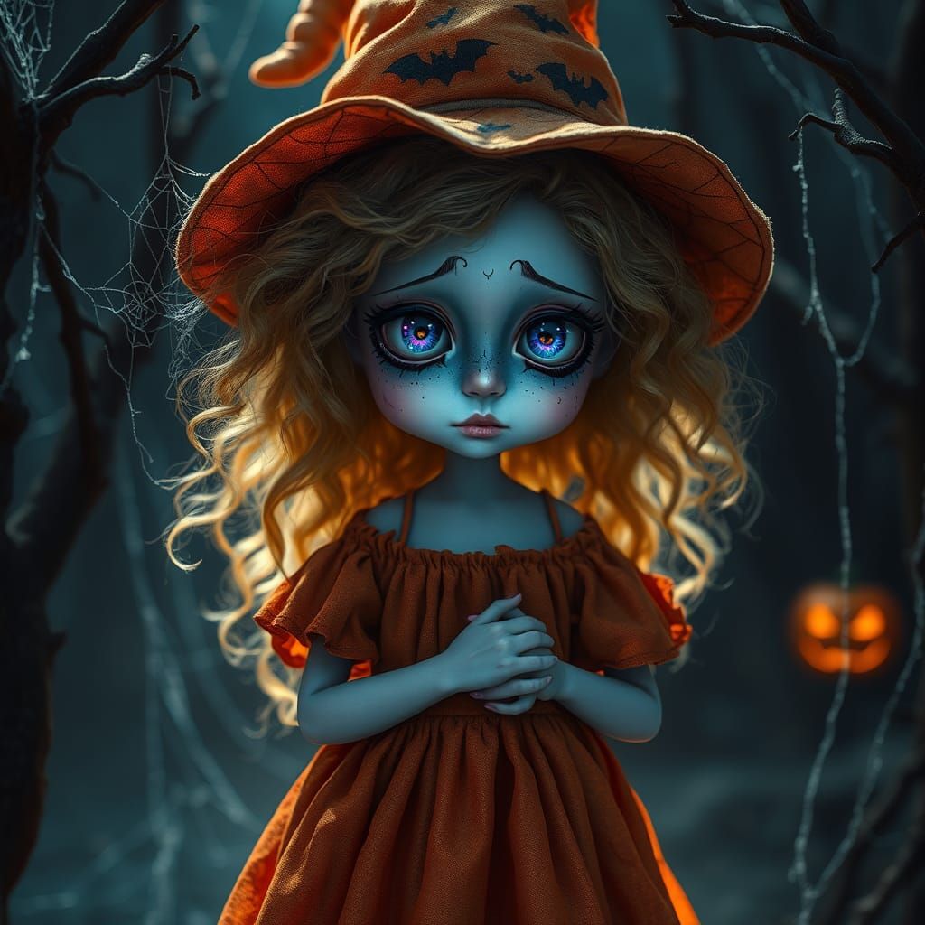 Translucent Ghostly Girl in Eerie Halloween Scene