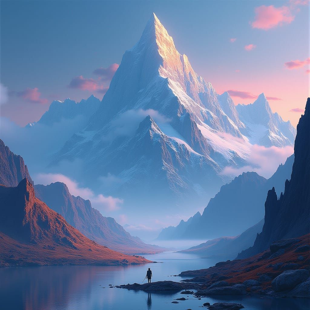 Majestic Mountain Range in Matte Painting Style