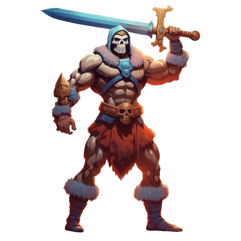 Skull-Headed Warrior in Santa Hat, Fantasy Art