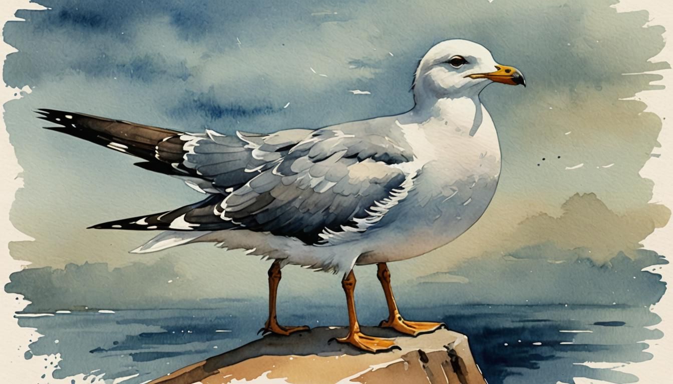 Seagull in Watercolor Gouache Style