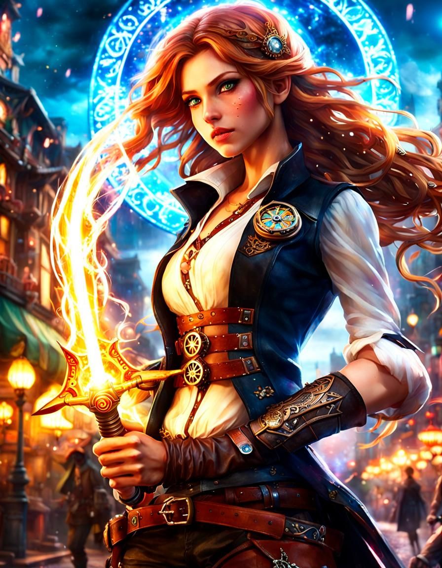 Fantasy City with Runic Stargate and Fox Girl