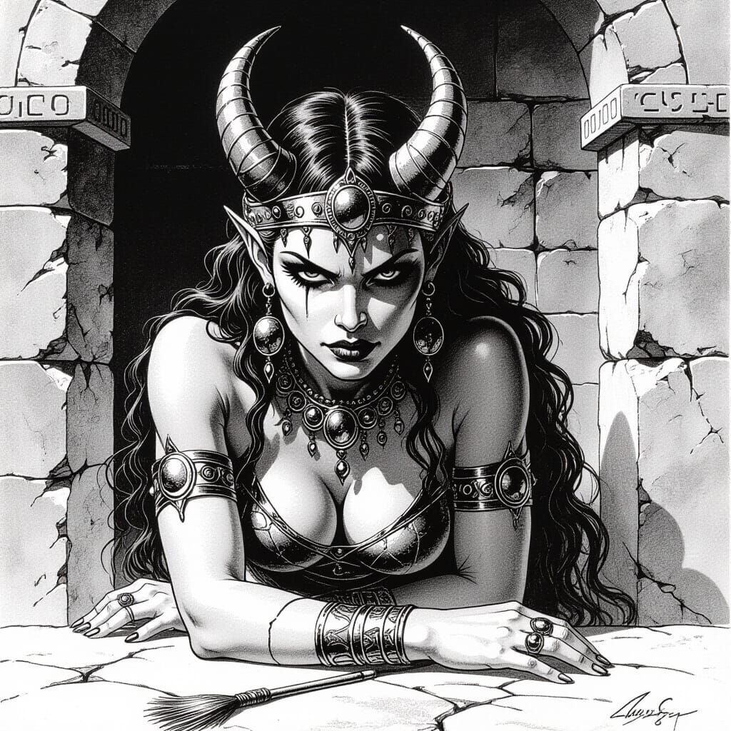 Lamia in Pen and Ink Dark Fantasy Style