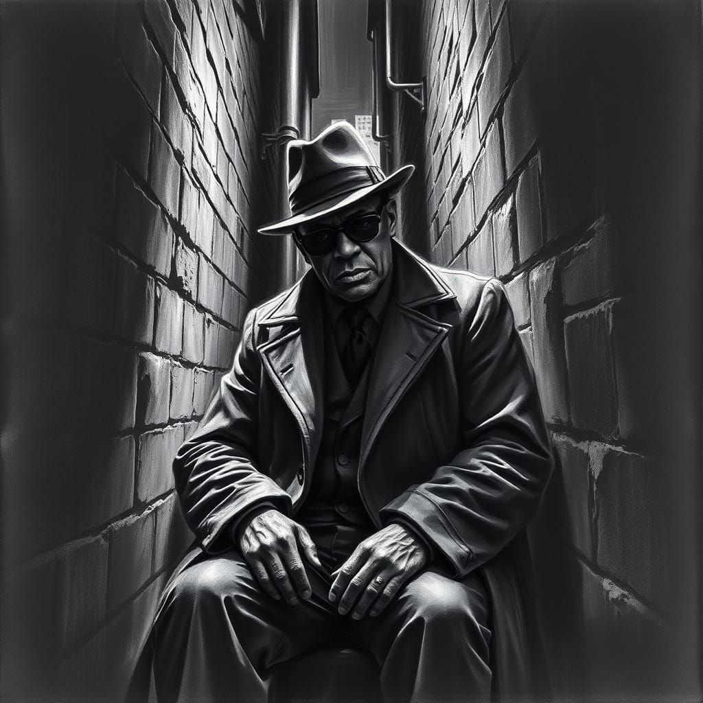 Charcoal Drawing of Boston Blackie in Shadows