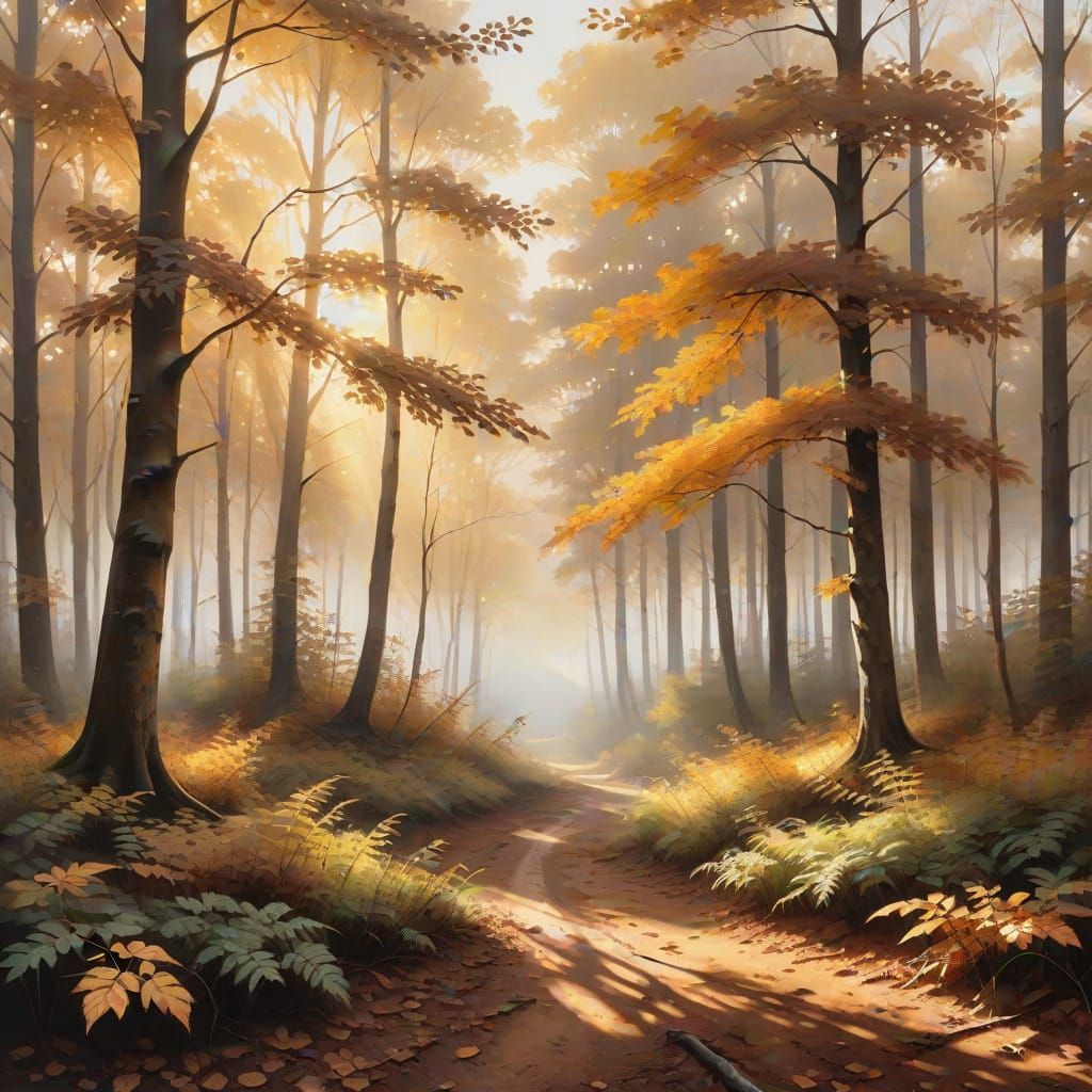 Golden Autumn Landscape in Oil Painting Style