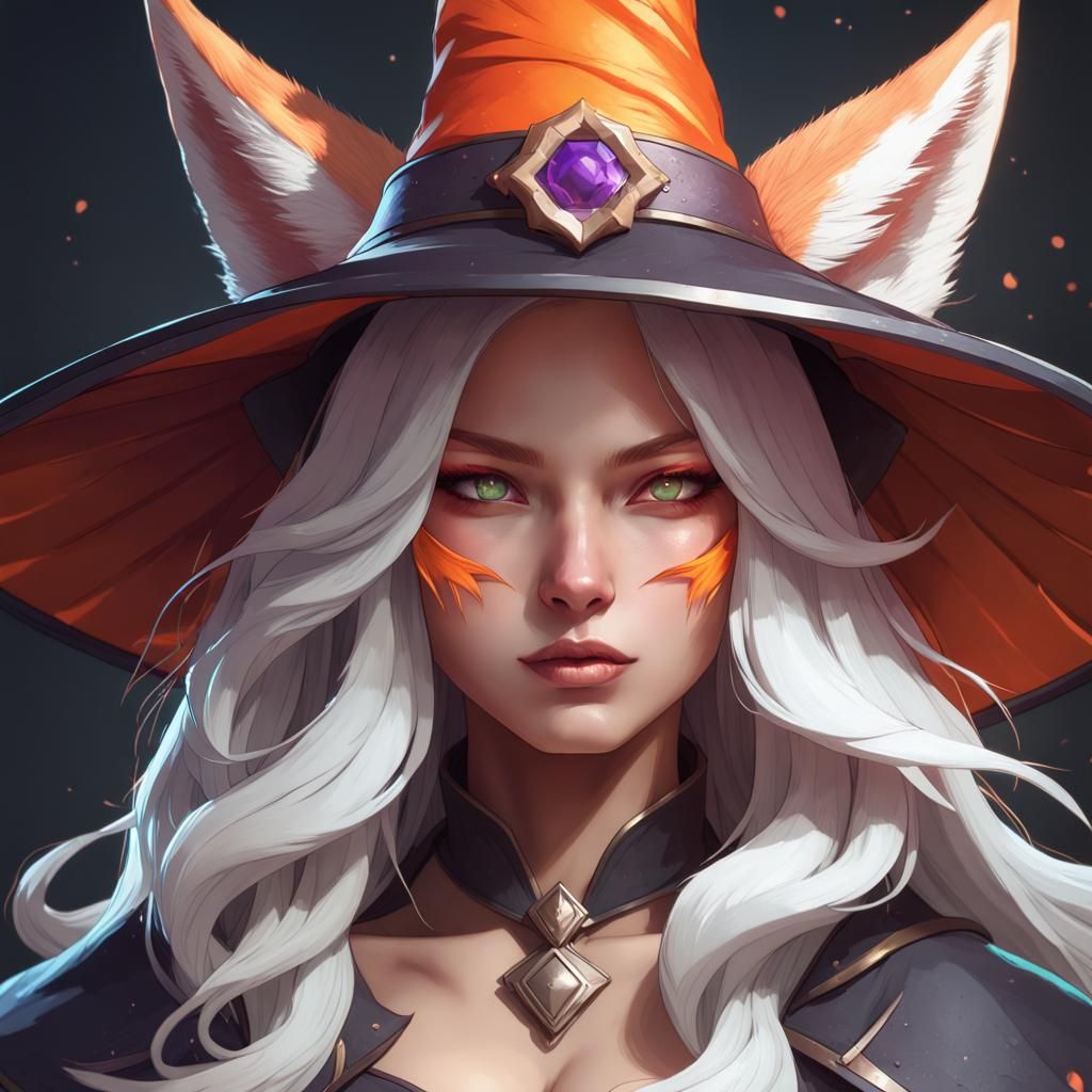 Kitsune Witch Portrait in Artstation Style