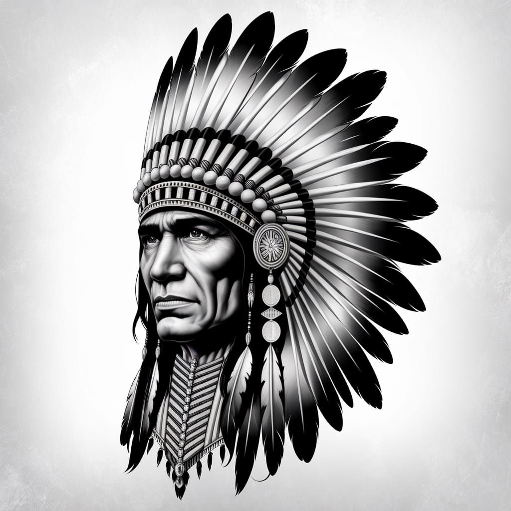 Native American Tattoo with Majestic Feather Headdress