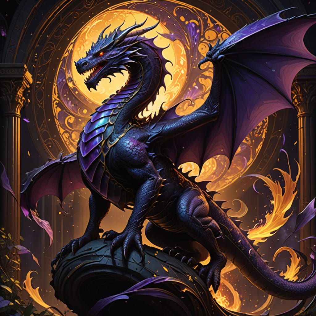 Cyberpunk Fantasy Dragon in Dark Energy Vortex