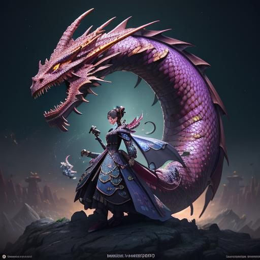 Dragon and Strawberry in Mystical Garden