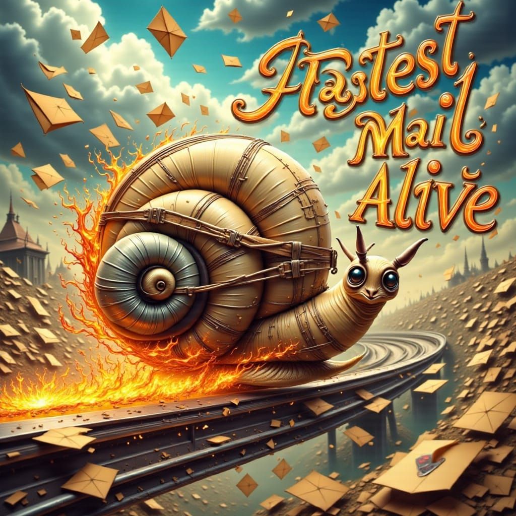 Snail Races with Mail in Cartoon Style