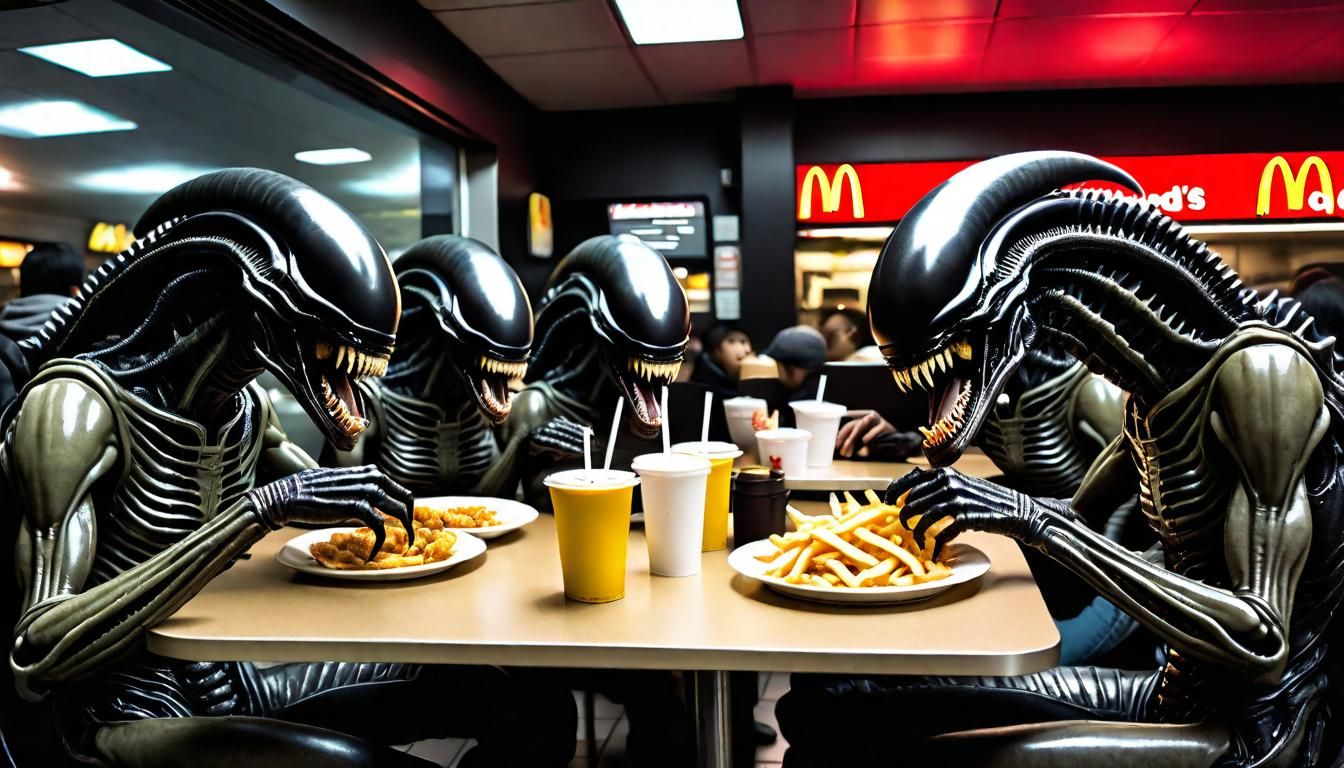Xenomorph swarm eating at McDonald's
