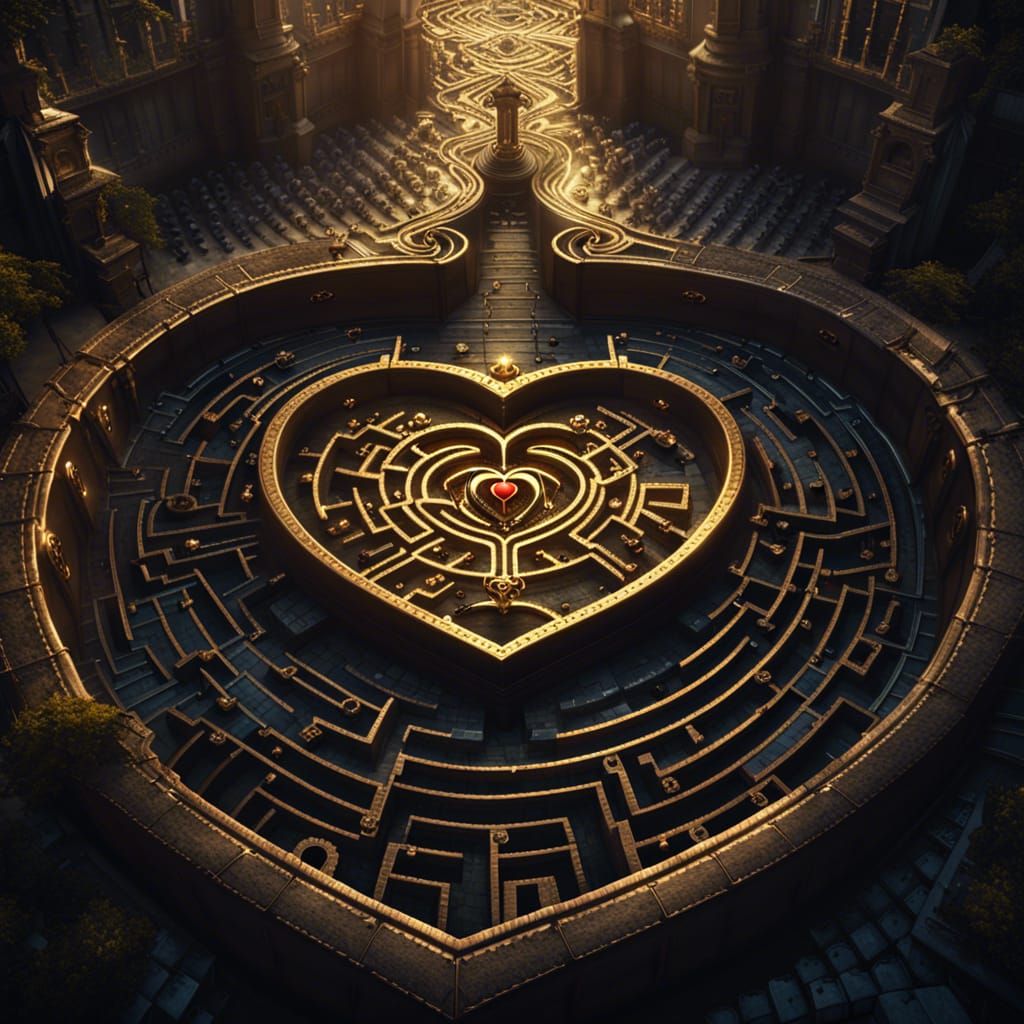 Gothic Heart Labyrinth with Golden Key: Dark Fantasy Art