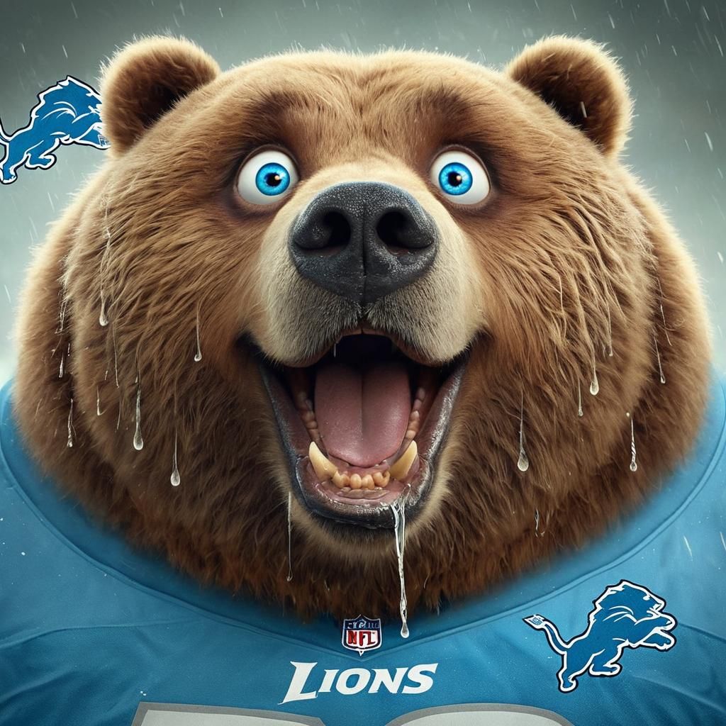 Kodiak Bear Celebrates NFL Victory in Detroit Lions Jersey