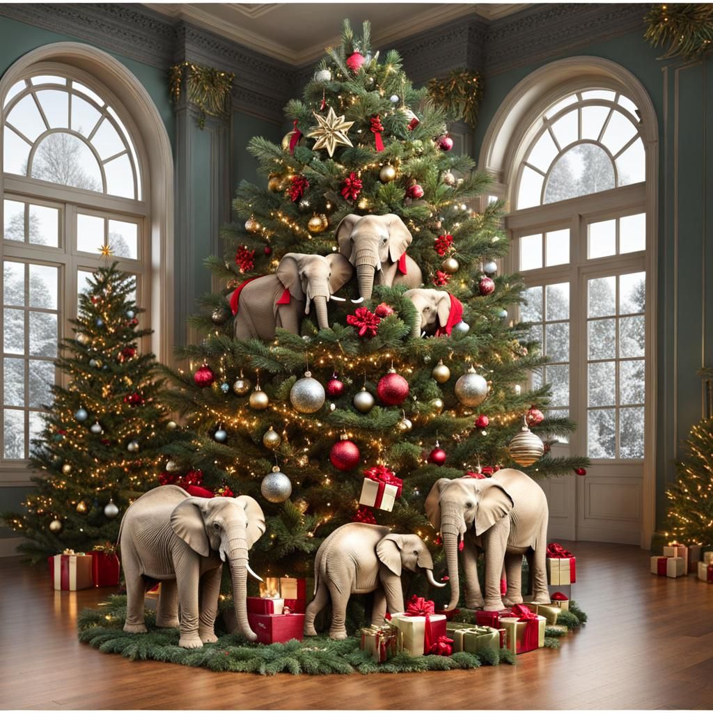 Christmas Tree with Elephant Ornaments Decoration