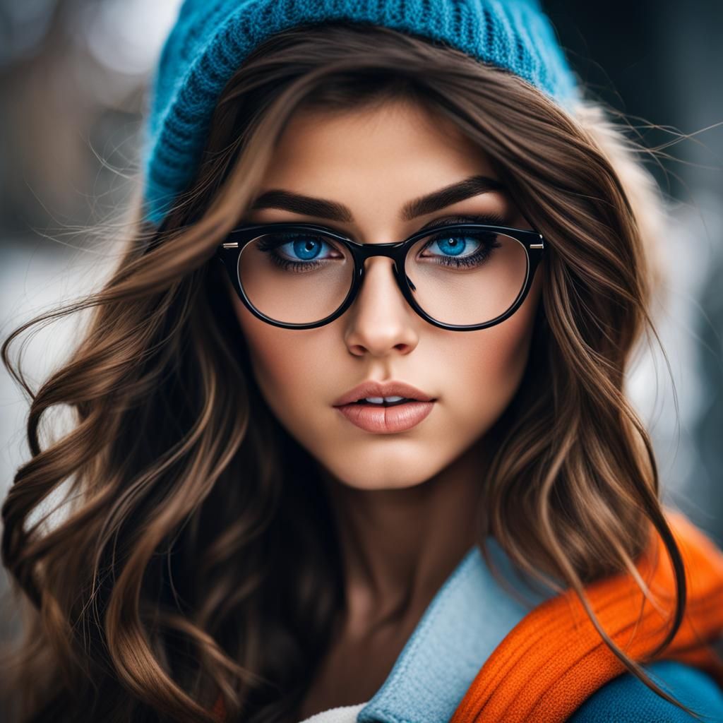 Fierce Beauty: Girl with Glasses and Blue Eyes